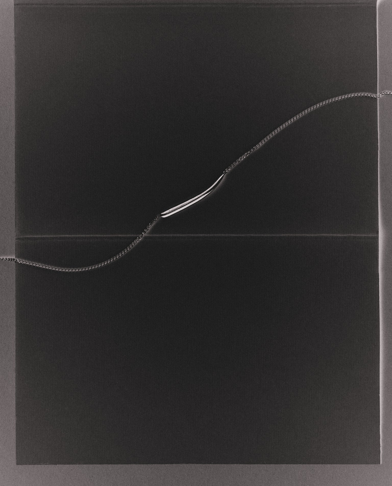 Black background with fine necklace running horizontally across it