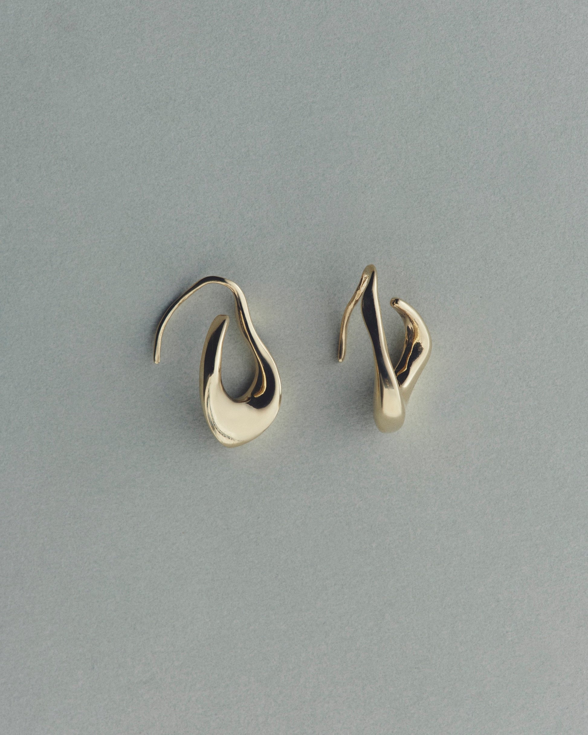 Pair of gold earrings on a gray background